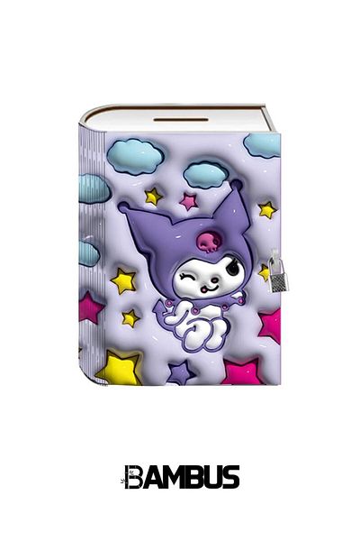 Bambus Home Wooden Printed Decorative Souvenir/Memory Storage Box Locked Book Piggy Bank Kuromi