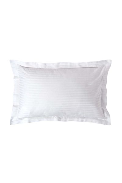 Kotonia Home Set of 2 Hotel Pillowcases, Damask With 2.5 Cm Wide Stripes, Oxford Frames, 40x40 Cm, White