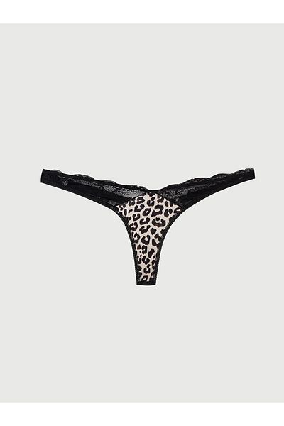 LC Waikiki Lcw Dream Black Leopard Patterned Fancy Thong Panties