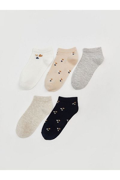 LC Waikiki Lcw Dream Ecru Printed Women's Booties Socks 5-Pack
