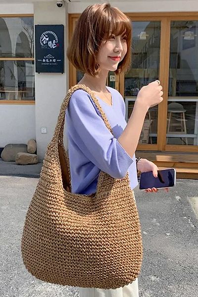 FASHION COCKTAIL Плажна чанта за през рамо с двойна дебела подплата и цип с цип