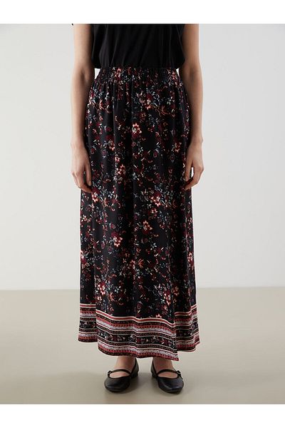LC Waikiki Grace Blue Floral Skirt with Elastic Waist