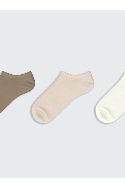 LC Waikiki Ecru Women's Flat Sneaker Socks 3-Piece