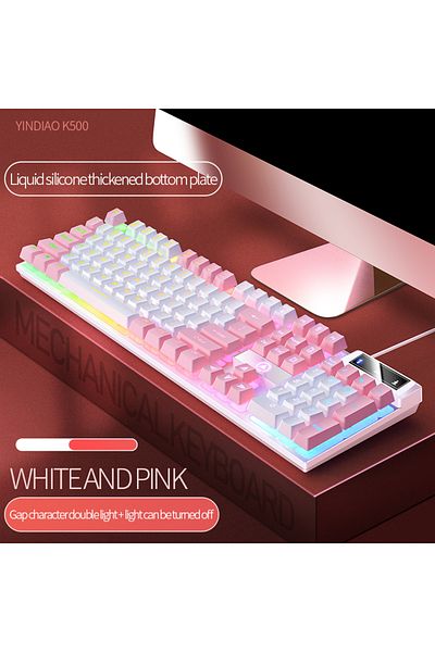 YAKESTONE White Pink K500 Pink Keyboard Mixed Color White Pink Keycaps 104 Keys Wired Gaming Keyboard for Lapt