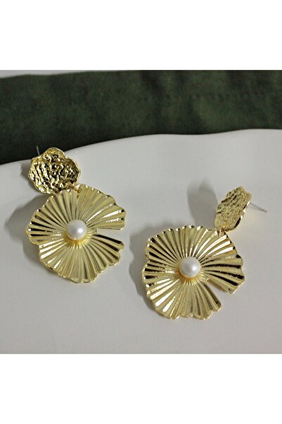 mos&more Gold İncili Büyük Sallantılı Şık Kadın Küpe