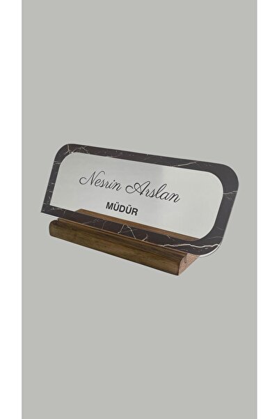 Hediyelen Yeni İş Hediyesi Mermer Desenli Masa Üstü İsimlik Pleksi