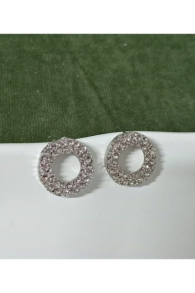 mos&more Gümüş Taşlı Yuvarlak Şık Kadın Küpe