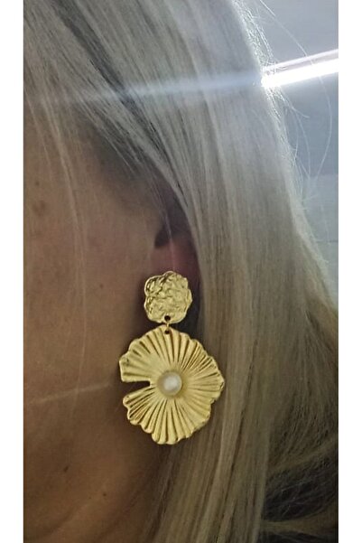 mos&more Gold İncili Büyük Sallantılı Şık Kadın Küpe