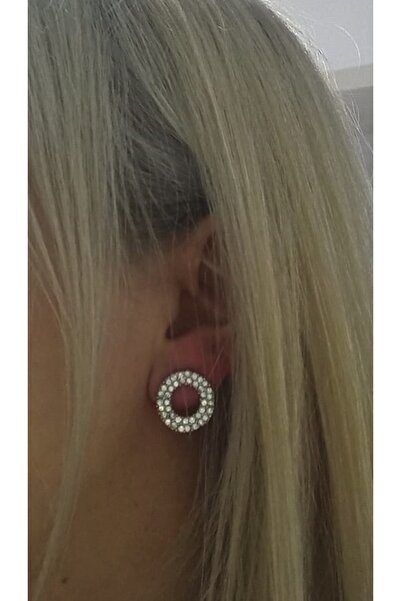 mos&more Gümüş Taşlı Yuvarlak Şık Kadın Küpe