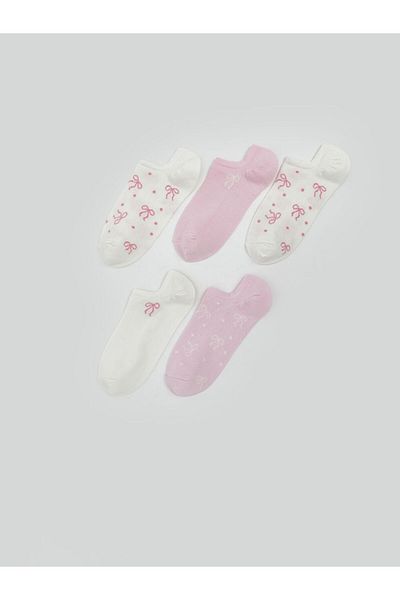 LC Waikiki Lcw Dream Ecru Bow Printed Women's Booties Socks 5-Pack