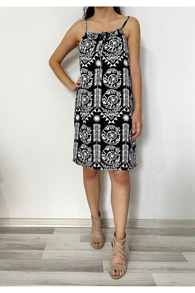 520CK Black Ethnic Patterned Women's Mini Dress