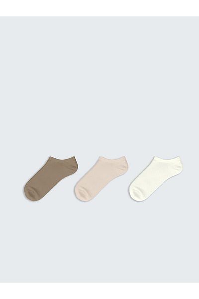LC Waikiki Ecru Women's Flat Sneaker Socks 3-Piece