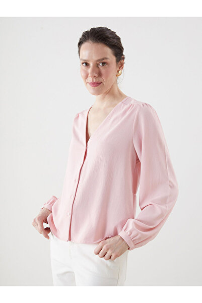 LC Waikiki Розова дамска блуза с V-образно деколте