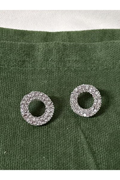 mos&more Gümüş Taşlı Yuvarlak Şık Kadın Küpe