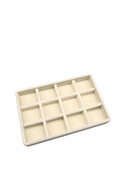 MeGass Dekor Εγχώριας παραγωγής Μικρού μεγέθους Suede Fabric Cream Χρώμα 12 θέσεων Βάση επίδειξης κοσμημάτων με συρτάρι