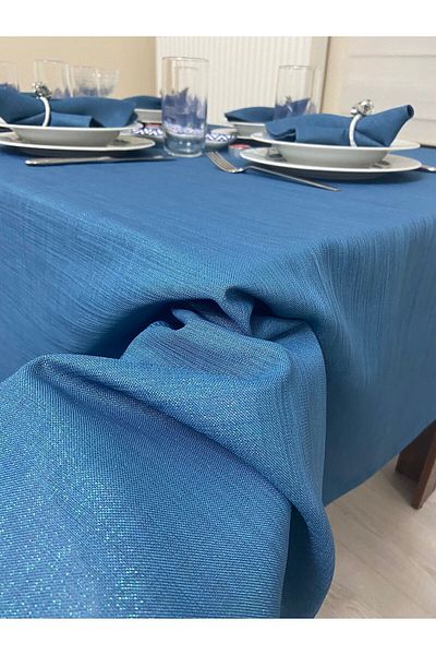 Zeren Home Față de masă cu sclipici cu aspect de in Indigo Blue