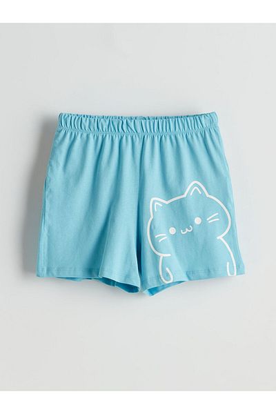 LC Waikiki Pantaloni scurți pentru femei LCW Young Blue cu talie elastică cu imprimeu