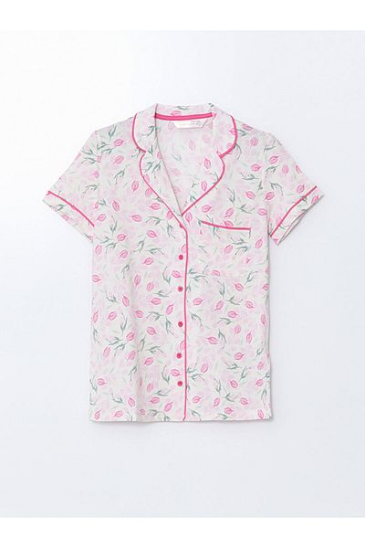 LC Waikiki Lcw Dream Ecru Shirt Collar Floral Women's Pajama Set