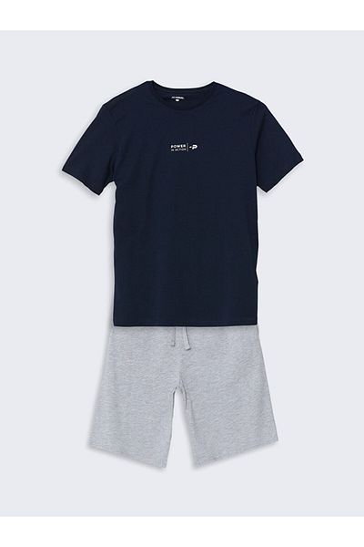 LC Waikiki Navy Blue Standard Fit Men's Shorts Pajama Set