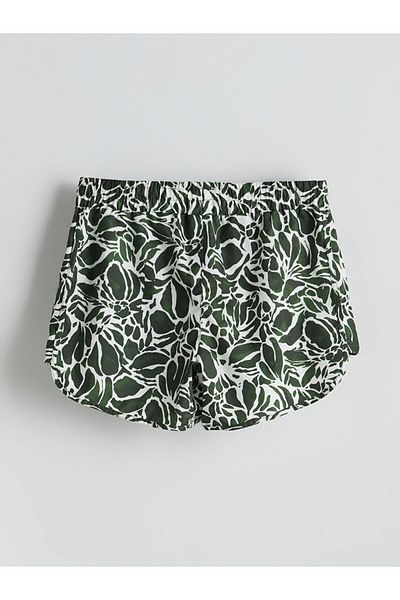 LC Waikiki Lcw Dream Green Elastic Waist Patterned Women's Swim Shorts