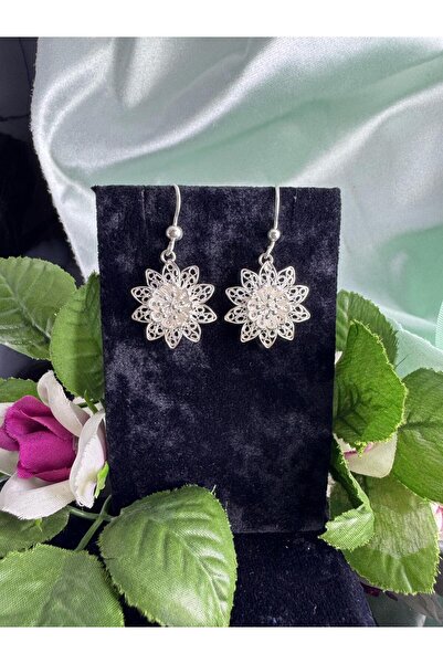 Sahra Gümüş lotus çiçeği model 925 ayar telkari gümüş küpe