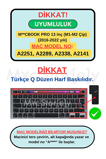 Mcstorey Macbook Pro Kılıf Klavye Koruyucu 13inç M1 M2 Türkçe Q Baskı A2289 A2251 A2338 A2141 Uyumlu Ombre