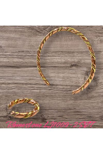 ORGANICYOU Rhinestone Collection 
 Mod.Lj1009-2 Double Braid Original Stylish Copper Twist Design Bracelet+Ring Set