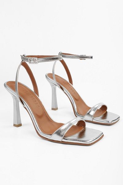 Shoeberry Damskie buty Zerra Silver Shiny Single Strap High Heel