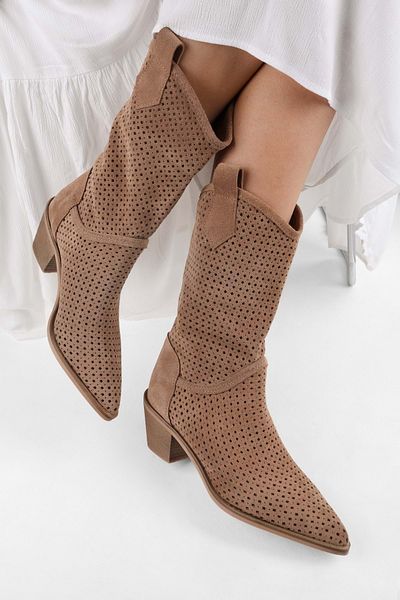 Shoeberry Γυναικείες καλοκαιρινές μπότες Bayley Tan από γνήσιο δέρμα σουέντ Western