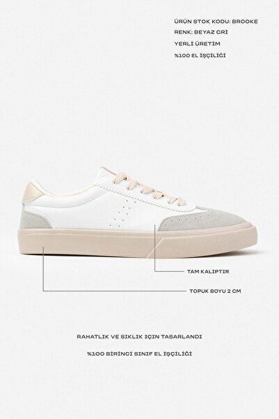 NİŞANTAŞI SHOES Dámská šněrovací sportovní obuv Brooke White Matte Grey Suede s plochou podrážkou