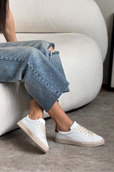 NİŞANTAŞI SHOES Charlie White Matte Back Leo Flat Sole Women's Lace-Up Sneakers