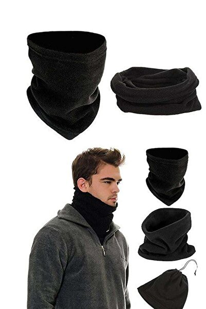 CT STONES Polar Thermal Snow Mask and String Neck Collar Beanie Black Set