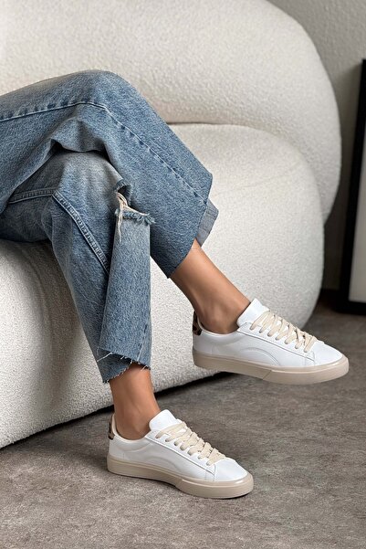 NİŞANTAŞI SHOES Charlie White Matte Back Leo Flat Sole Women's Lace-Up Sneakers