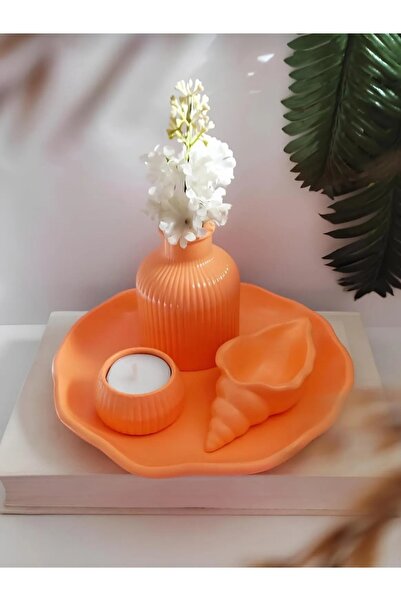 Decorative Vase Set Object Set Pampas Vase,candle holder,seashell,cloud Plate Pastel Orange Color.