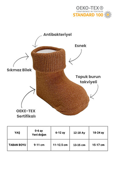 Akface Organik Pamuk -Terletmez- Düz Kıvrık Yenidoğan Kız Erkek Bebek ve Çocuk Çorabı 5li Set