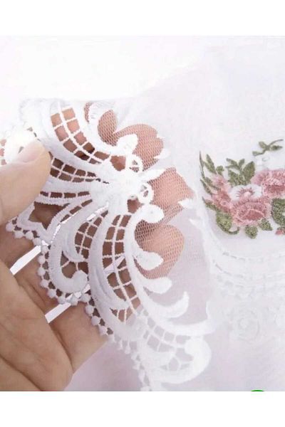 ÇEÇEN HOME 3 bucăți cu flori brodate vintage franceză Dante drape pentru cină, ceașcă și vază alb elegant