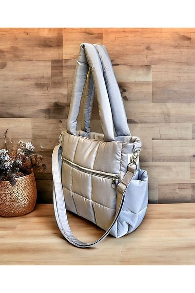 Nuggita Geantă de umăr Speciale Quadrato Puffer Bag pentru femei, gri deschis