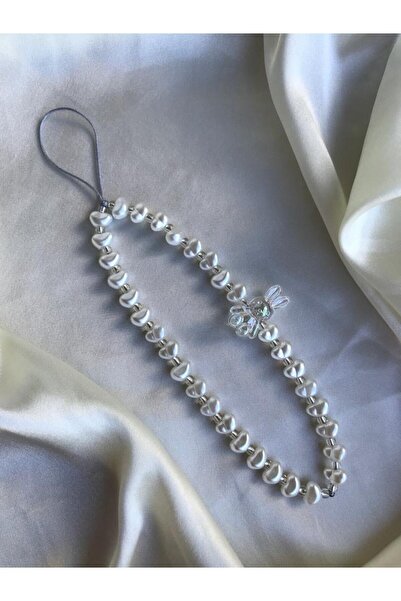 PEONY peonyofficiall Gümüş Şeffaf Tavşan Figürlü Ve İncili Telefon Charmı Tel...