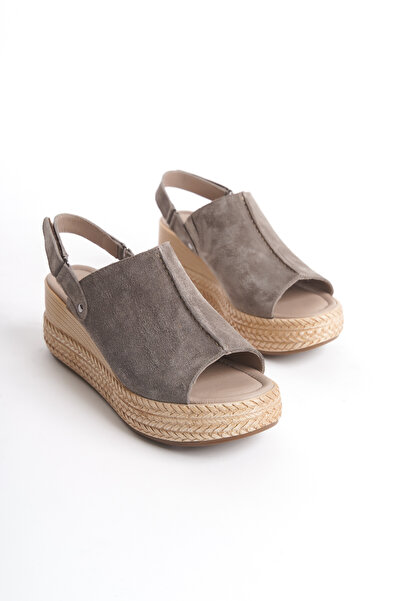Elile Shoes Hakiki Deri Yumuşak Tabanlı Dolgu Topuk Sandalet