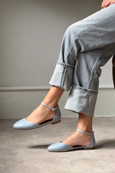 NİŞANTAŞI SHOES Balerini de damă Fulton gri din piele naturală cu talpă plată