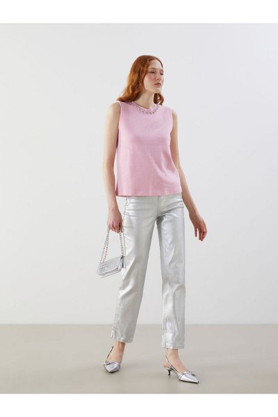 LC Waikiki Lcw Vision Pink Crew Neck Stone Women's Knitwear Undershirt