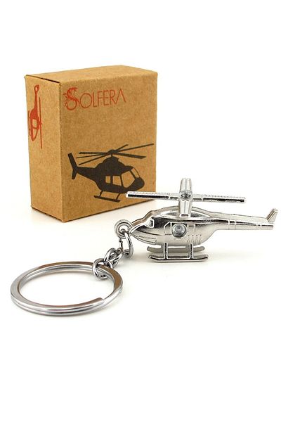 Solfera Helicopter Air Vehicle Silver Color Metal Keychain with Rotating Propeller Kc284