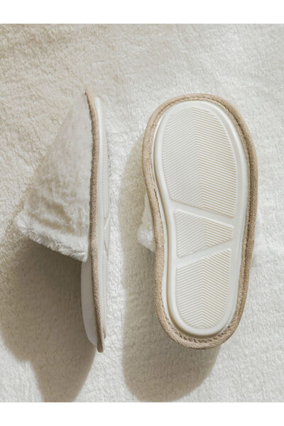 LC Waikiki Ecru Λούτρινες Γυναικείες Παντόφλες Σπιτιού