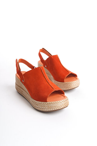 Elile Shoes Hakiki Deri Yumuşak Tabanlı Dolgu Topuk Sandalet