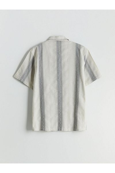 LC Waikiki Lcw Vision Gray Regular Fit Short Sleeve Striped Men's Shirt