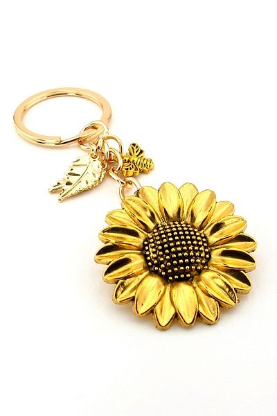Solfera Sun Flower Honey Bee and Leaves Spring Nature Nature Metal Key Chain Kc293