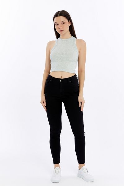Maison La Femme Women's Ribbed Halter Neck Crop Tank Top