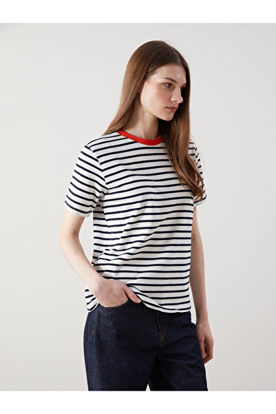 LC Waikiki طاقم الرقبة مخطط تي شيرت المرأة