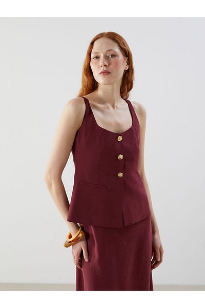 LC Waikiki Lcw Vision Burgundy U Collar Modal Blended Women's Classic Vest