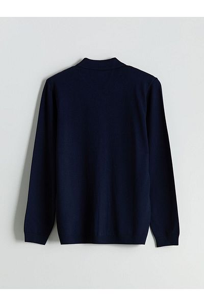 LC Waikiki Lcw Vision Navy Blue Standard Fit Jacket Lapel Men's Knitwear Cardigan